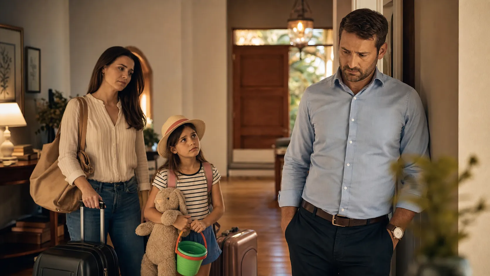 Family packed for vacation while an accountable operator is held back by unresolved customer and admin work.