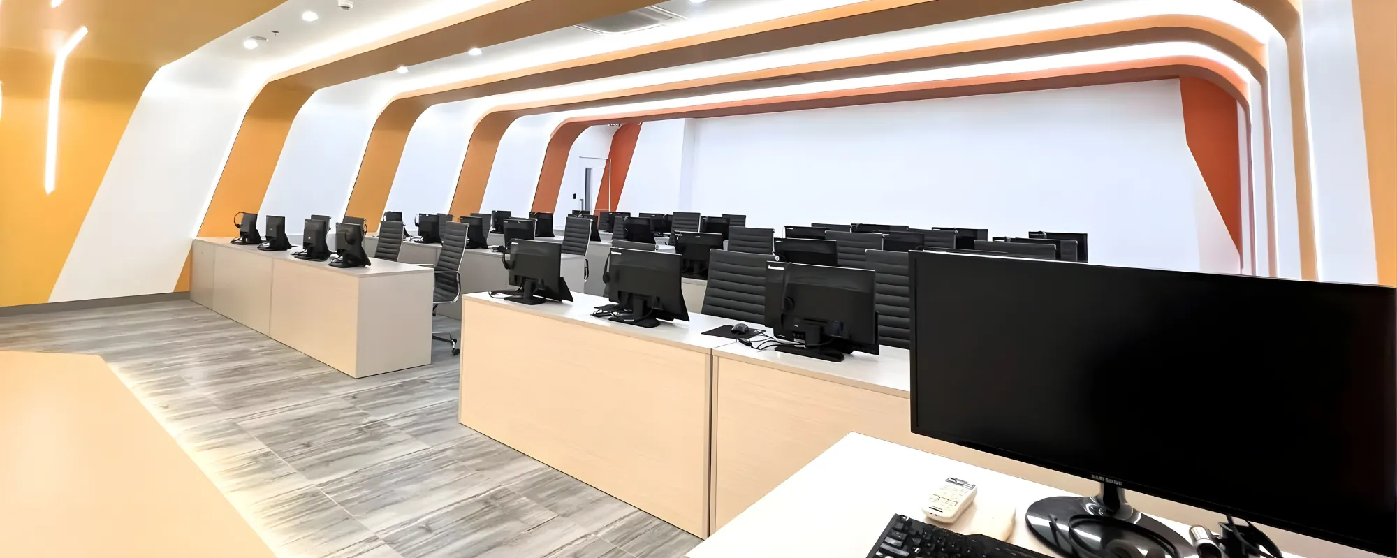 Cebu training room prepared for customer service onboarding, coaching, and support workflow review.