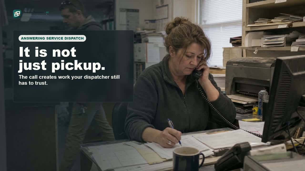 Answering service dispatch video thumbnail showing dispatch-ready notes